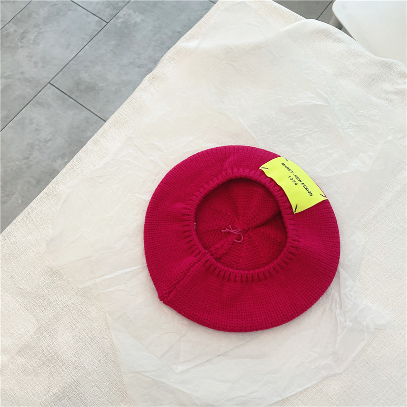 Sombrero de lana para niños, gorros de lana para bebés con patrones de letras, gorro estilo boina, cálido, para otoño e invierno, de 2 a 8 años,: Rojo