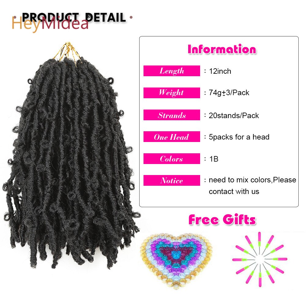 Distressed Butterfly Locs Crochet Hair 12Inch Pre Looped Goddess Faux Locs Crochet Braiding Hair Extensions Heymidea