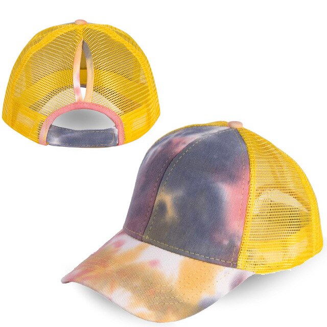 Gorra de béisbol con coleta para mujer, gorro de béisbol con estampado de coleta, Cierre trasero, malla transpirable, estilo Hip Hop,: Yellow