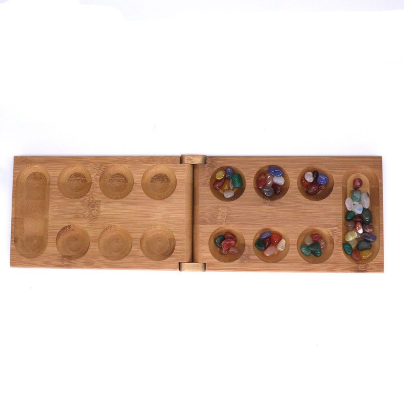 Classics Folding Bamboo Mancala Board Game Strategy Games with 72pcs Glass Bead