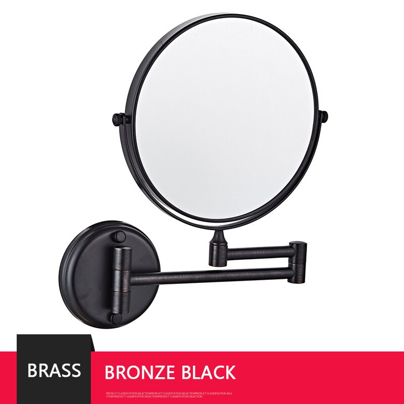 Espejo de maquillaje de oro rosa para baño, espejos redondos de latón negro mate, espejo de afeitado con aumento de 3X, espejos plegables de doble cara de 8 pulgadas: KC006