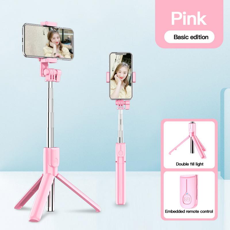 Palo de Selfie inalámbrico compatible con Bluetooth, para IPhone 12, Samsung, Xiaomi, monopié de mano plegable, obturador remoto, trípode: pink 01