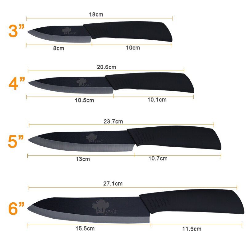 Keramiske knivsæt køkkenknive madlavningssæt med håndtag 3 " 4 " 5 " 6 " tommer keramiske knive til madlavning 8 farvehåndtag sort klinge