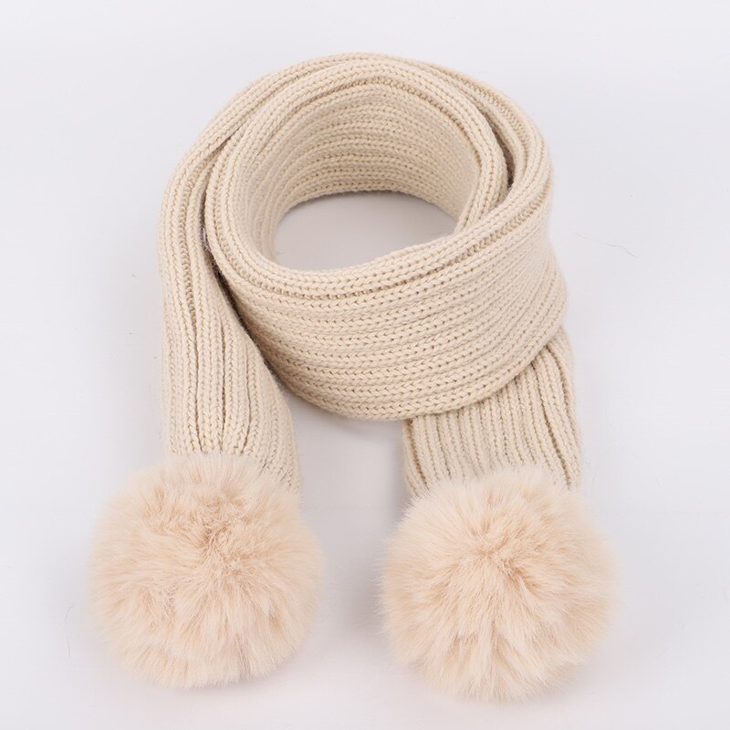 Bufanda de punto con pompón de Color sólido para niños, bufandas de algodón para niño y niña, envolturas de pañuelo de lana para bebé, novedad de: Beige