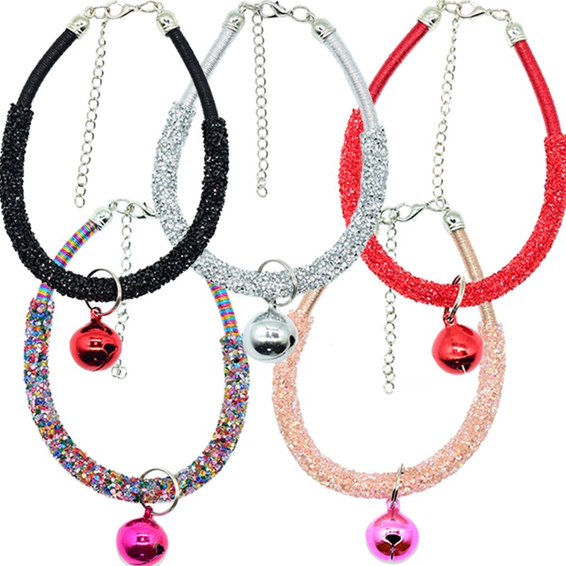 Bling Diamant Katze Halskette Mit Glocke Strass Katze Kragen Nette Phantasie Kätzchen Welpen Haustier Kragen für Kleine Katzen Zubehör