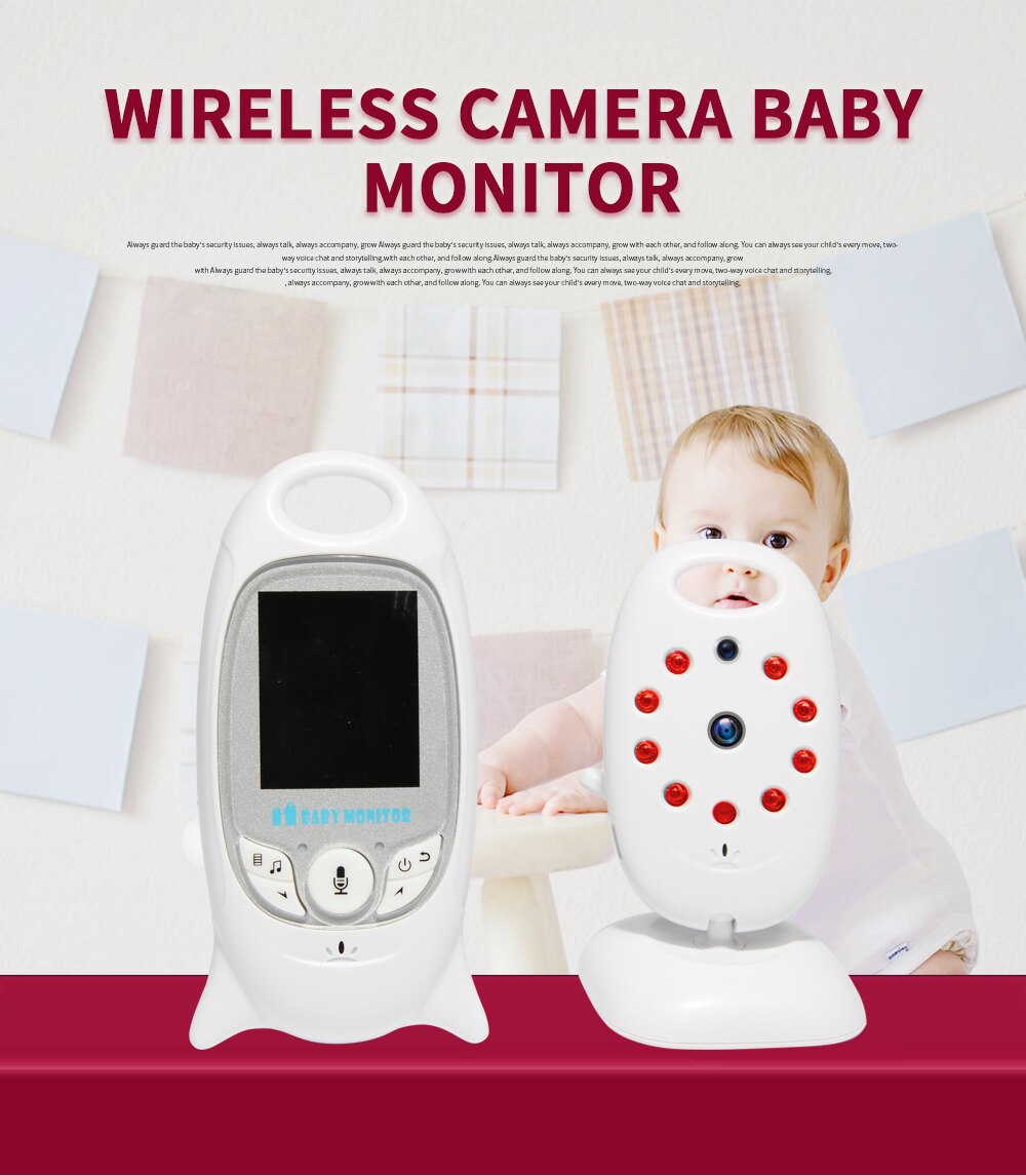 Vb601 video babymonitor trådløs 2.0 '' lcd babysitter 2- vejs snak nattesyn temperatur sikkerhed barnepige kamera 8 vuggeviser