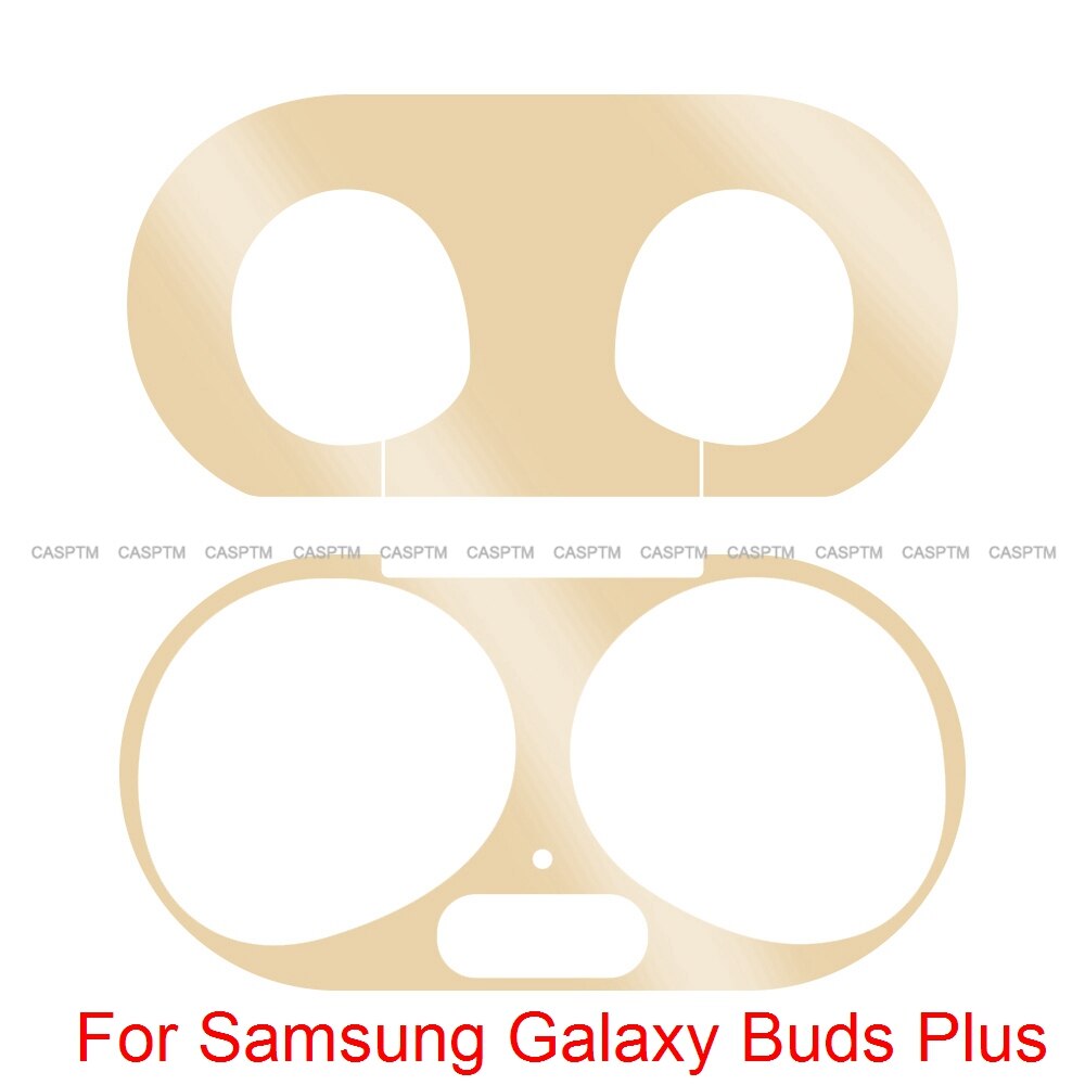 2 in 1 Soft Silicone Protective Case Cover For Samsung Galaxy Buds Plus Metal Colorful Sticker For Samsung Galaxy Buds Plus: Gold Sticker
