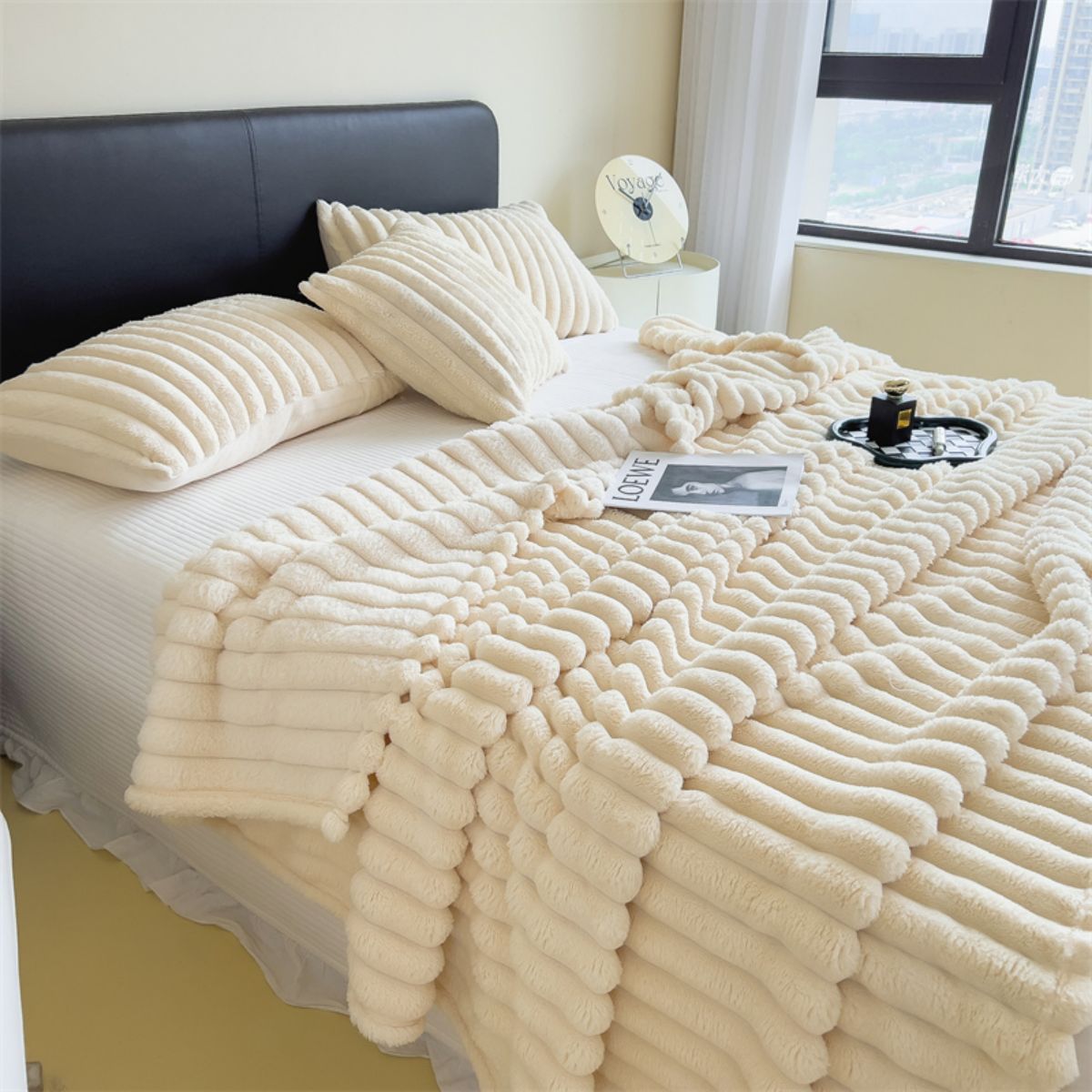 Einfarbig verdickte breit gestreifte Multifunktion decke, kann als Bettlaken decke, Nickerchen decke, Haustier decke verwendet werden: 120x200cm / WHITE