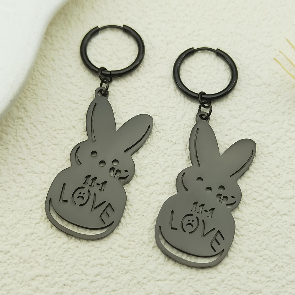 Kpop Lil Peep Rabbit Sad for Love Couple Pendant Necklace for Women Men Stainless Steel Music R.I.P Chain Jewelry Collar Fans: Black Zinc Plated