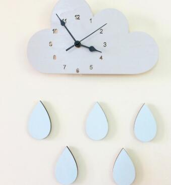 Ins Explosie Modellen Nordic Thuis Cloud Raindrop Klok Cartoon Baiyun Stille Klok Muur Kinderkamer Decoratie: blue