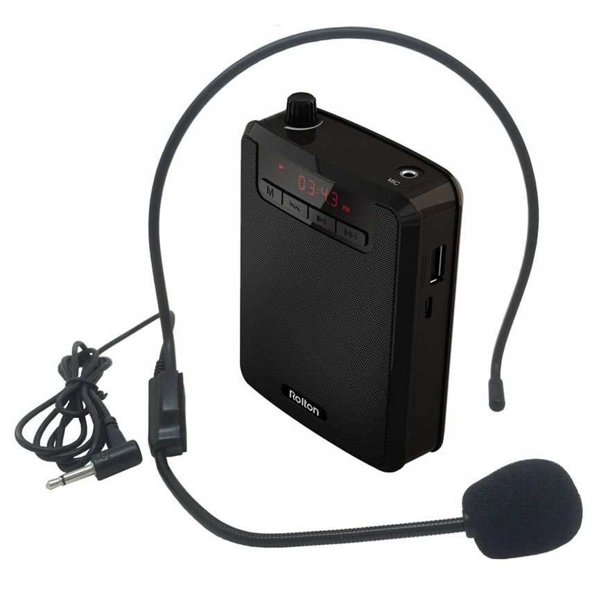 Portable Wearable Megaphone Voice Amplifier for Teachers 2200 mAh Music Player with Mic Belt Support FM Radio TF Card: Black