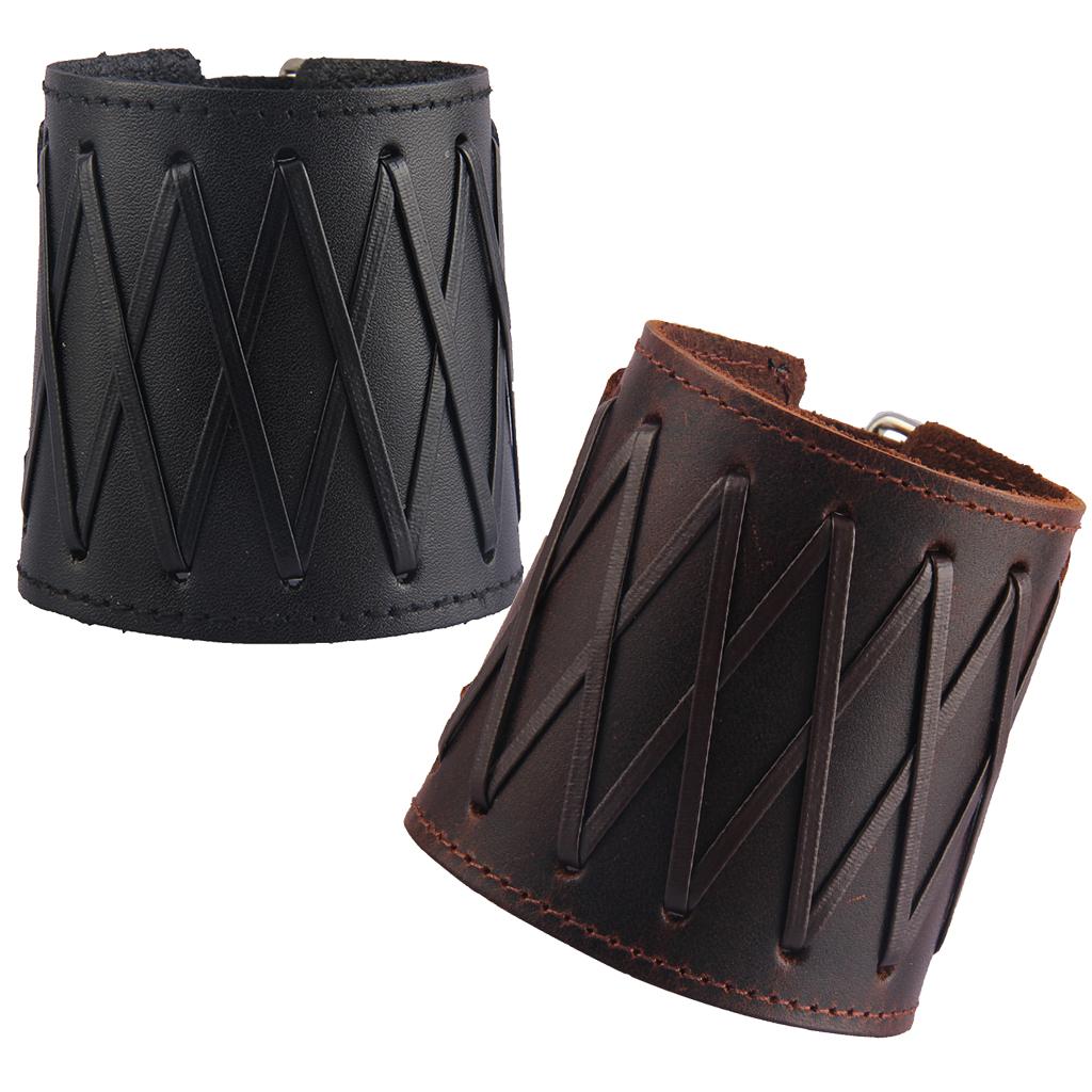 Punk Rock Gothic Wide Bracers PU Leather Arm Guards Gauntlet Cuff Wrist Protector Adjustable Bracers for Men