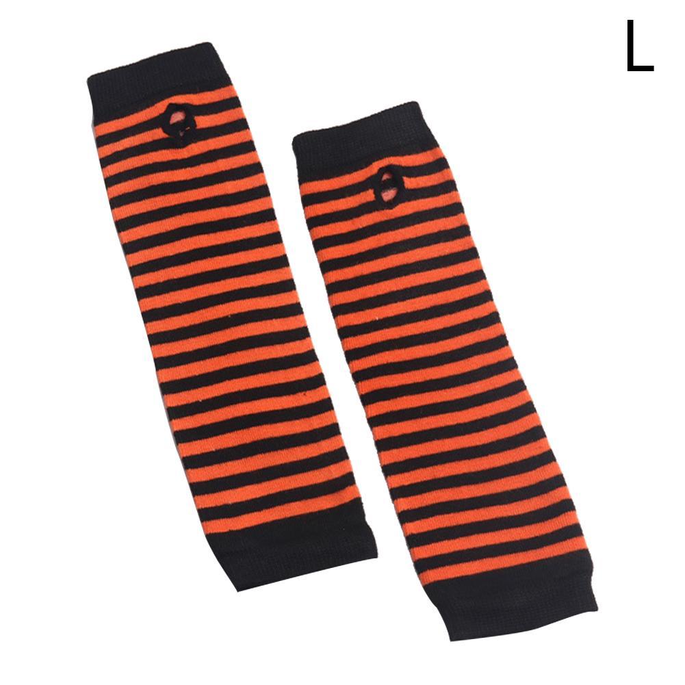 Mannen Lange Winter Handschoenen Arm Cover Classic Zwart Wit Gestreepte Katoen Pols Cover Arm Dames Handschoenen Mouw Gebreide Handschoenen vrouwen: black orange