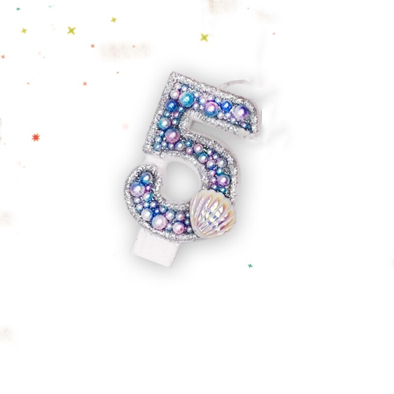 Havfrue hav tema bursdag stearinlys digital håndlaget perleskall bryllup bursdag cupcake bakeutstyr dekorasjon favor.: 5