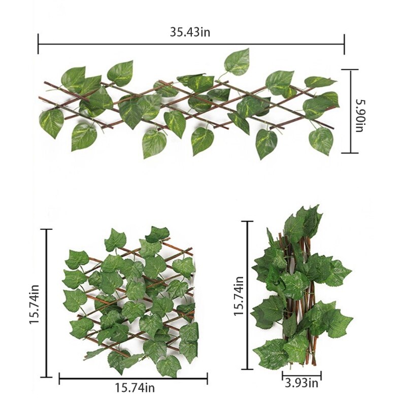 Retractable Trellis Fence with Artificial Green Leaves Simulation Plant Adjustable Expanding Wooden Hedge Privacy Screen
