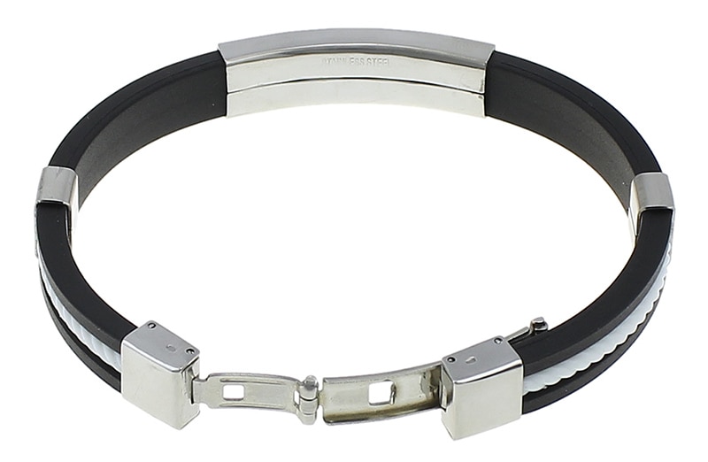 men Punk Bracelet Cuff Bracelet Stainless Steel Men's steel Hand Strap Black Silicone Rubber Bracelet