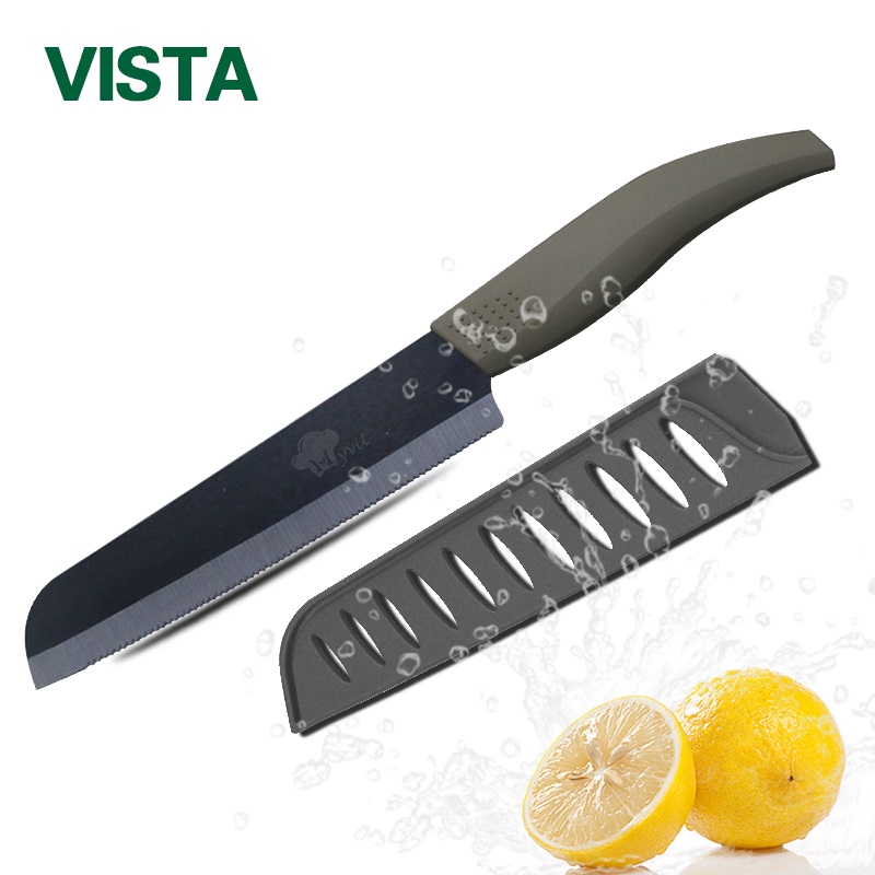 Brödkniv servad tårtkniv svart blad 4 färg 6 tum ergonomiskt handtag keramisk brödkniv matlagningsredskap kökskniv: Grå kniv