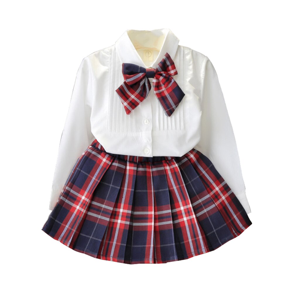 Conjunto de 2 unidades de ropa para niña pequeña, trajes escolares, faldas plisadas, camisas blancas para niña, faldas a cuadros, uniforme escolar de princesa: 120CM