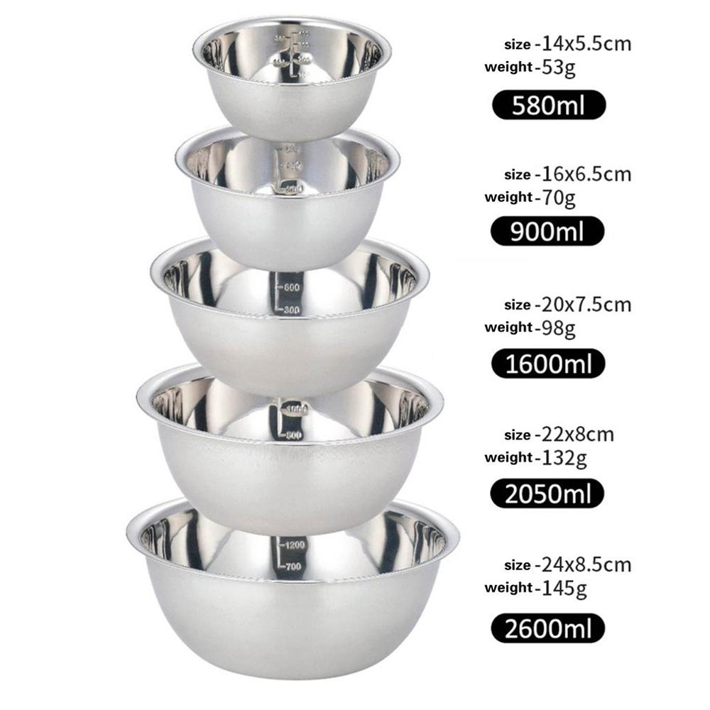 1Set Rvs Mixing Bowls Set Van 5 Non Slip Nestelen Kloppen Kommen Set Mixing Bowls Voor Salade Koken bakken