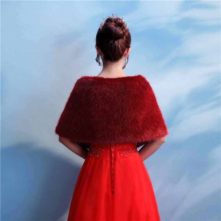 Burgund Dicke Warme Faux Pelz Braut wickelt Winter Weiche Damen Für Besondere Anlässe Partei wickeln Hochzeit Schal Bolera Wein verrotten