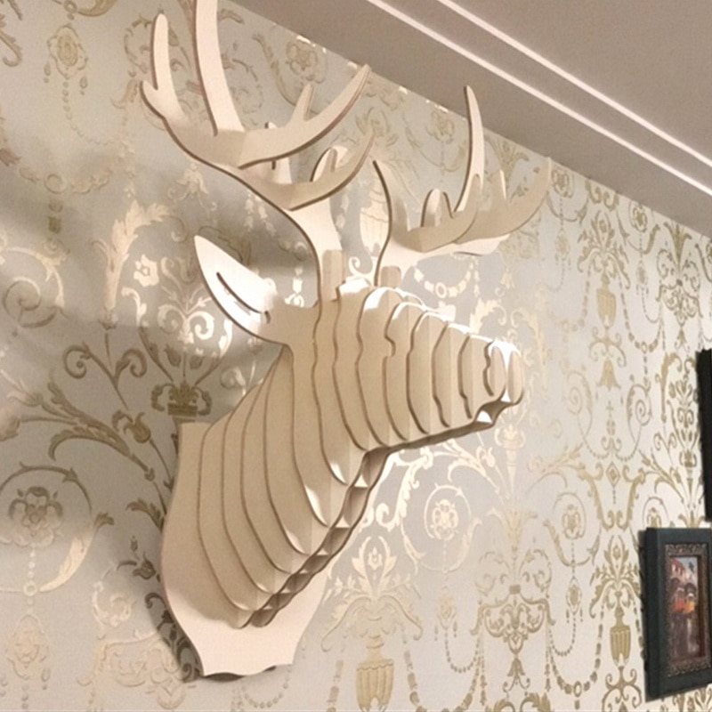 Dozzlor 3D cabeza de ciervo de madera Animal arte modelo hogar pared para Oficina Decoración colgante soportes de almacenamiento estantes artesanía decoración del hogar