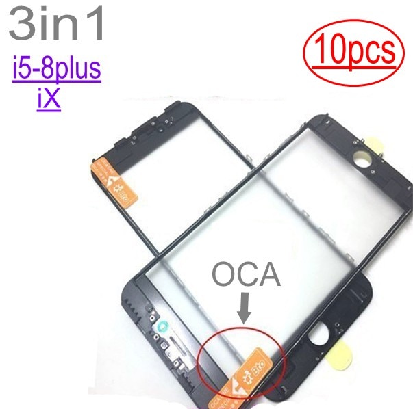 10pcs cold press 3 in 1 Front Screen Glass With Frame OCA For iphone 5 5s 6 6s 7 7g 8 8p X plus repair black white Replacement