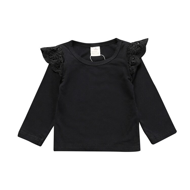 Kinderen T-shirt Strip Sweatshirts Lange Mouwen Katoen Peuter Baby Kids Ronde Kraag Lace Blouse Tops Voor Meisjes: black / 9m