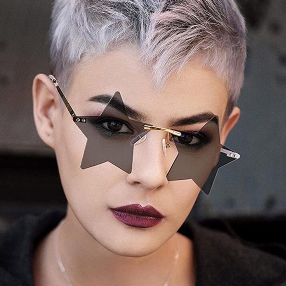 Gafas de sol clásicas con forma de estrella para hombre y mujer, lentes de sol sin montura, transparentes, a la , color océano