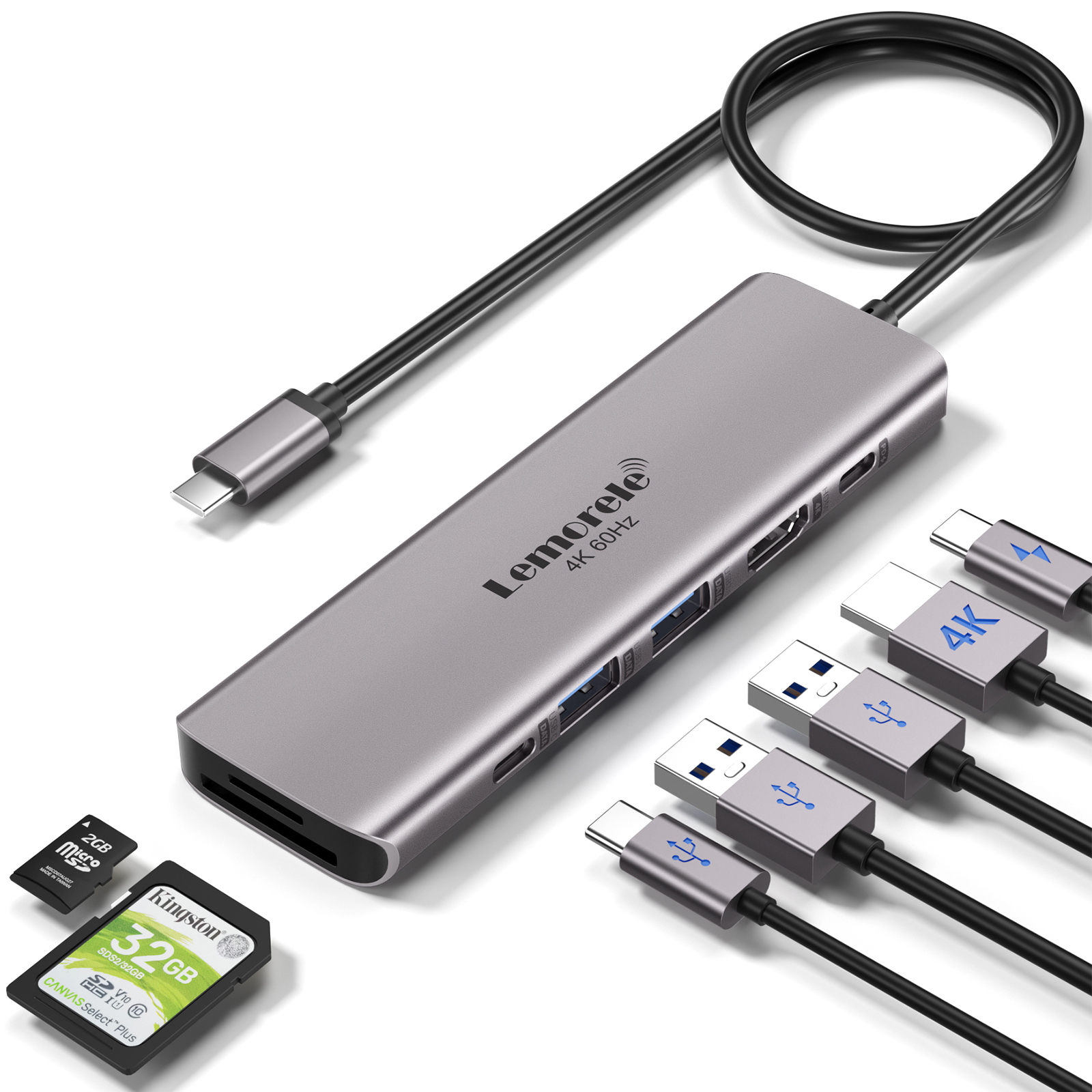 Lemorele 7in1 USB HUB Docking Station USB c Hub HDMI 4K 60Hz USB 3.0 Adapter PD100W Lading voor Macbook Pro Laptop Accessoires