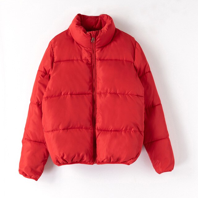bulle manteau femmes solide Parka col montant surdimensionné court Parka hiver femme bouffant épaissir veste Mujer: Red / M
