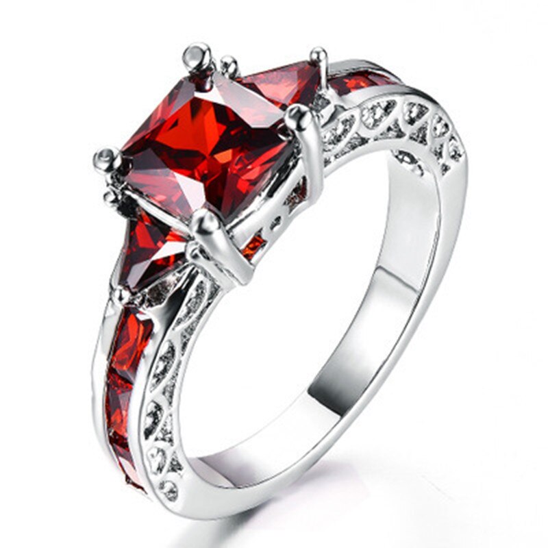 Prachtige Mode Luxe Rode Zirkoon Vierkante Ring Vrouwelijke Romantische Banket Bruiloft Accessoires Valentijnsdag