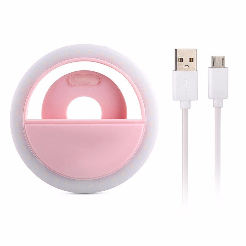 1pc móvil clip de luz selfie flash LED para smartphone móvil portátil redondo selfie linterna espejo: Pink-usb