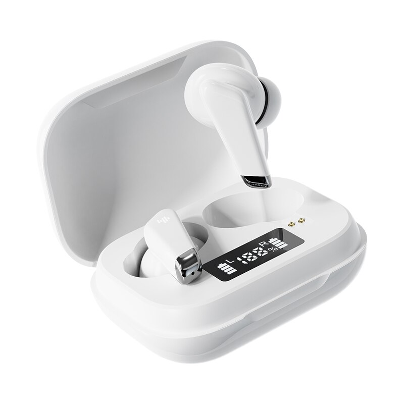 Bluetooth Headphones - 9D HIFI Sound, Waterproof IPX5, 300mAh Charging Case, LED Display, Noise Reduction: White