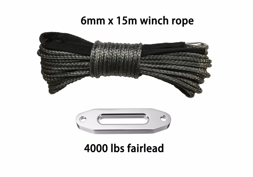 6mm*15m 4000 lbs fairlead atv -vinssi, off road -köysi, synteettinen vinssi -köysi 6mm, veneen vinssikaapeli, utv -vinssi acc