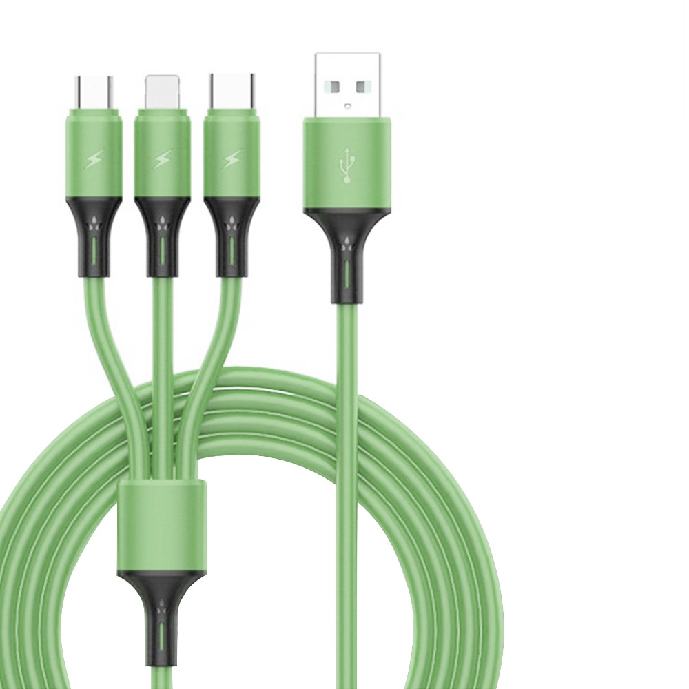 3 in 1 usb-kabel til iphone 13 12 11 pro xs x max xr micro usb type c hurtigopladningskabel til huawei mate 40 pro til samsung  s10: Grøn