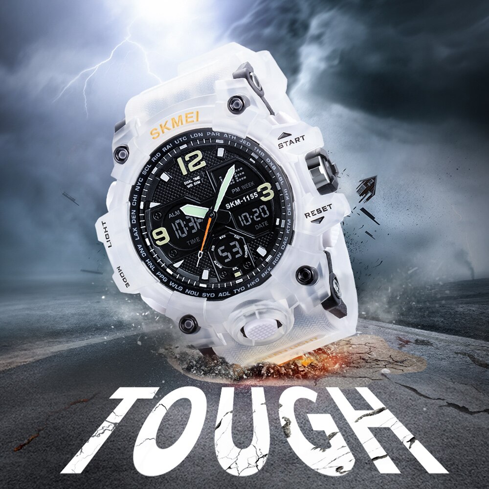 Skmei luminous dual display herre sportsure mandlige quartz armbåndsur stopur automatisk dato alarm elektronisk ur 1155b farve