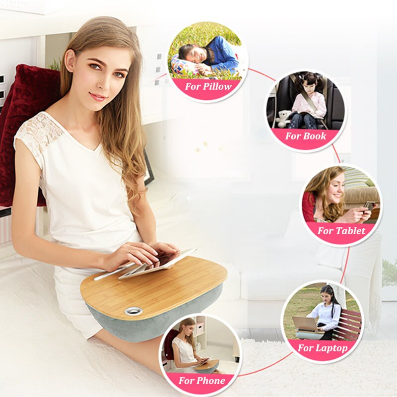 Laptop Table Multifunction Knee Lap Desk for 14 inch Computer Phone Flip Portable Outdoor Headrest Home Office Nap Pillow