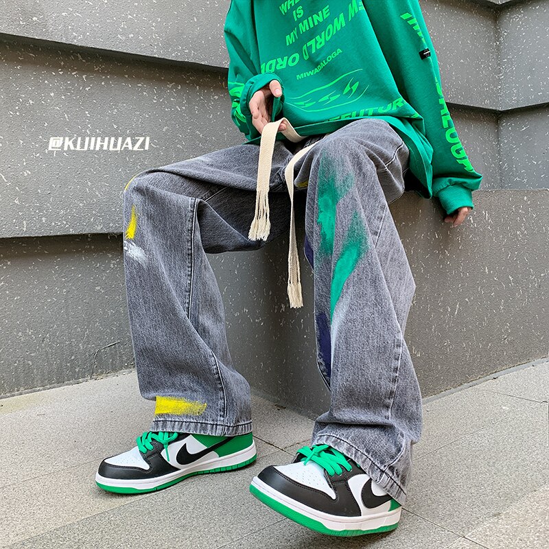 Jean Graffiti pour hommes, pantalon Streetwear ample, droit et à jambes larges, Baggy Denim, grande taille, M-5XL