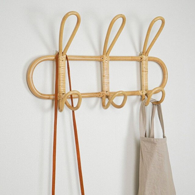 Ganchos de pared de mimbre Retro, organizador de Hoom, perchero para ropa, sombrero, gancho colgante para ropa de baño y sala de estar, colgador de decoración para habitación: Natural -three hooks