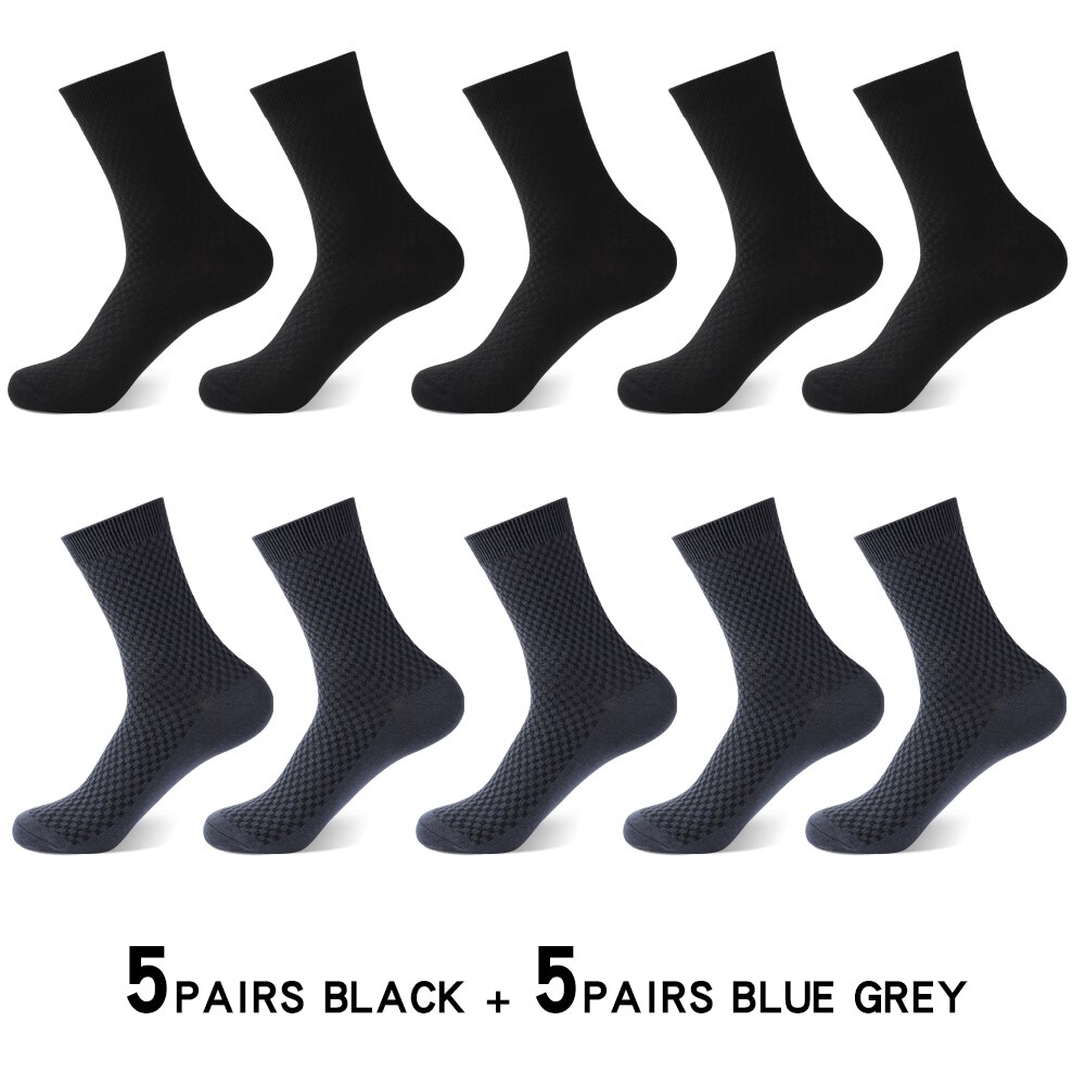 10Pairs Casual Bamboo Fiber Men's Socks Business Breathable Deodorant Compression Socks Men Long Big Size EUR 38-46: 5BLACK 5BLUE GREY