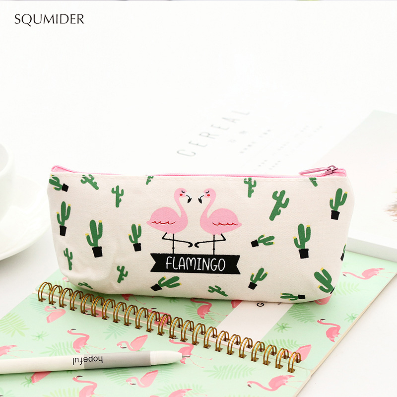 Kawaii Pencil Case Pink Flamingos Canvas Estuches School Pencil Box Pencil case Pencil Bag School Supplies Stationery