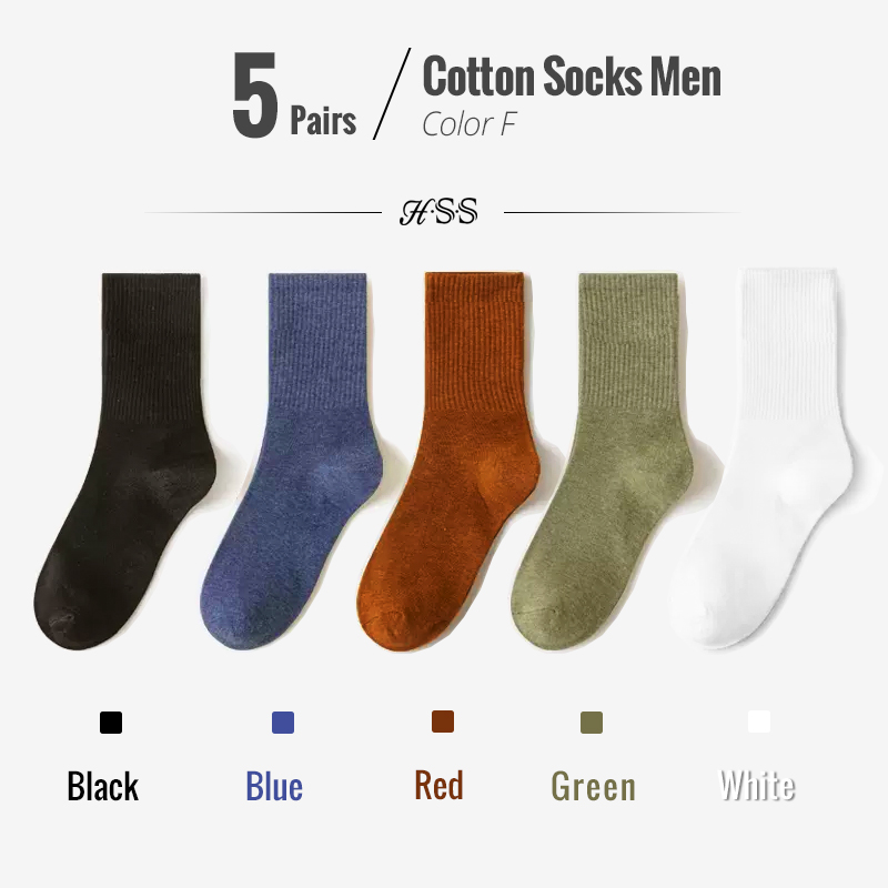 5/10 paires 95% coton peigné chaussettes hommes robe d'affaires chaussettes longues doux respirant printemps été chaussette colorée pour homme 5 paires/lot: Rouge foncé