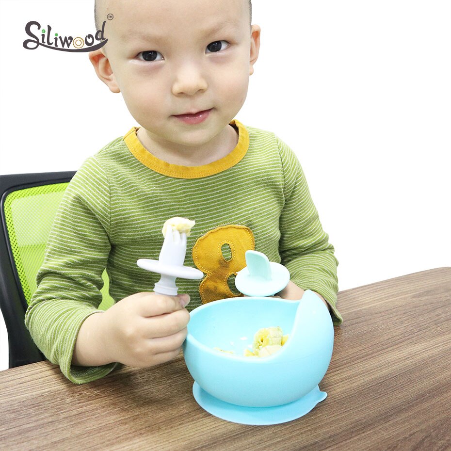 Kind Voeden Baby Bestek Houten Silicone Baby Veilig Voeden Zuigelingenvoeding Accessoires Cartoon Babyvoeding Lepel Vork