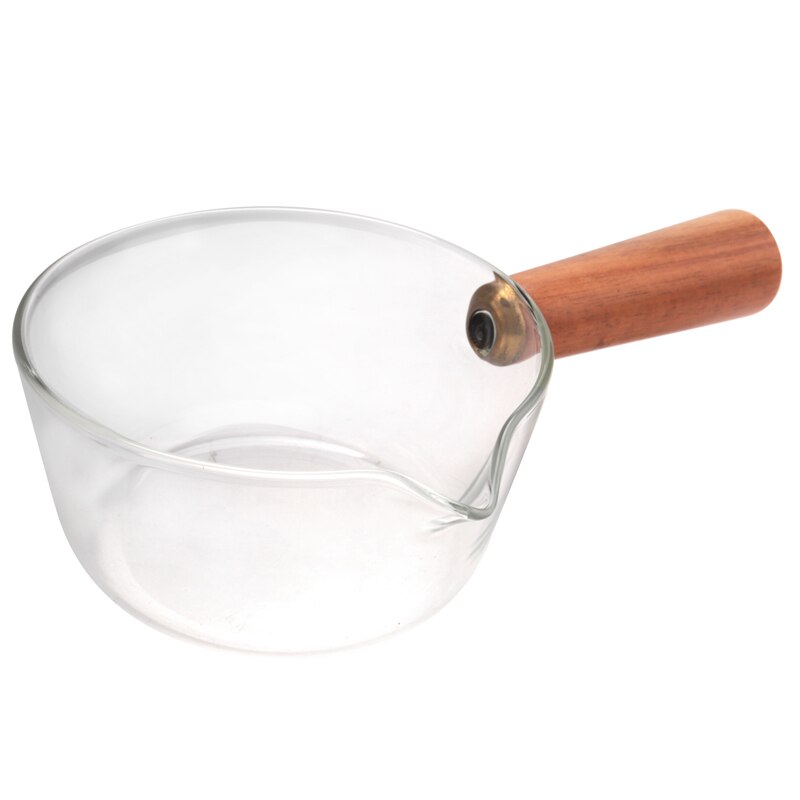 Glas Melk Pot Met Houten Handvat 400Ml Koken Pot Voor Salade Noedels Gasfornuis Kookgerei