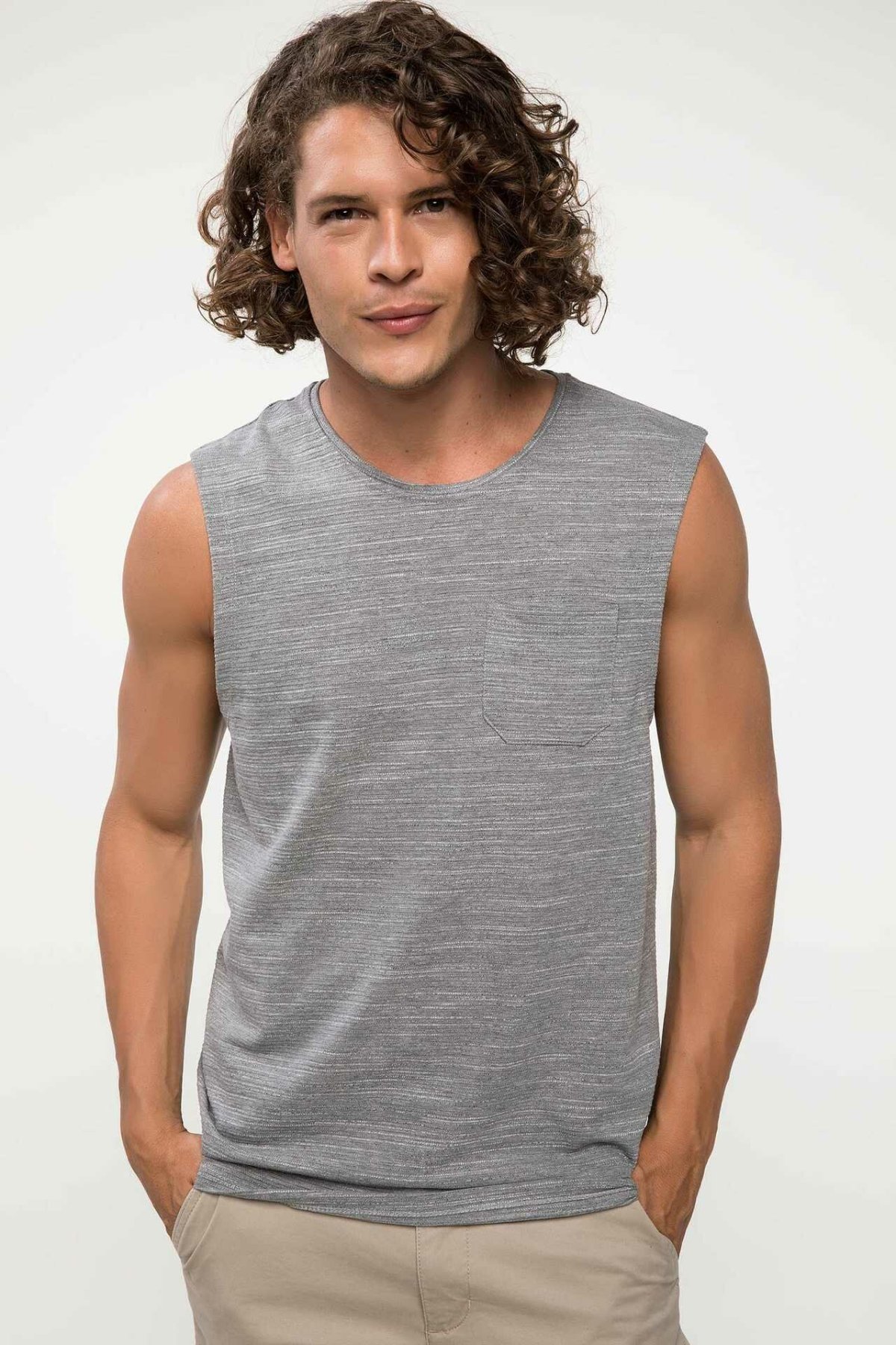 DeFacto Man Athlete Sleeveless Summer Undershirts Tops Men Casual Grey Color Casual Pockets Undershirts -I8749AZ18SM: XXL