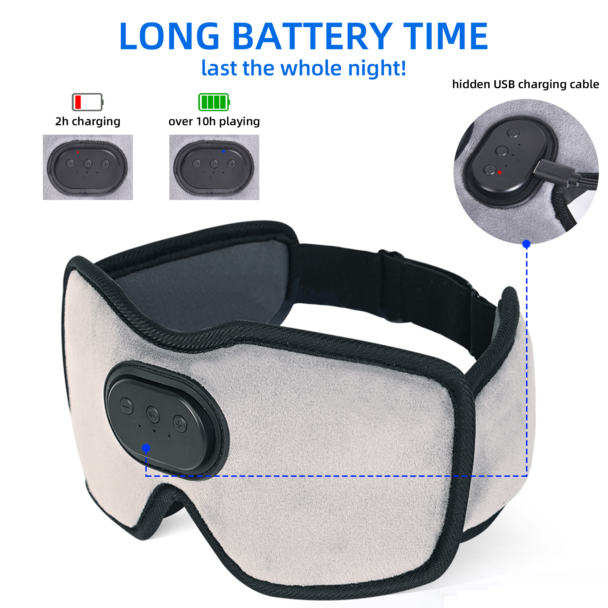 Slaaphoofdtelefoon 5.2 Bluetooth-slaapmasker Koelende oogschaduw met muziek en ultradunne luidsprekers voor slaapreizen