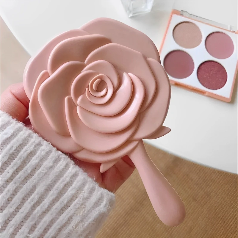 Espejo de maquillaje con forma de flor rosa, extensión de pestañas, espejo de tocador de mano, espejo cosmético portátil para niñas y mujeres, herramientas de maquillaje