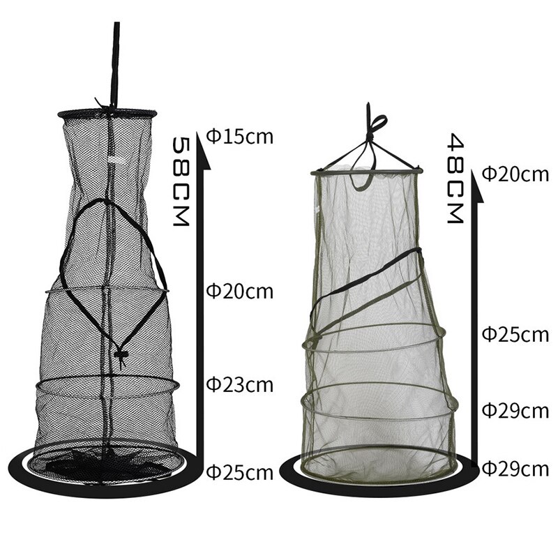 Bærbart nylon fiskenet fisk rejer mesh bur net fiskeri landingsnet grøn fiskekurv foldbart fiskenet grej