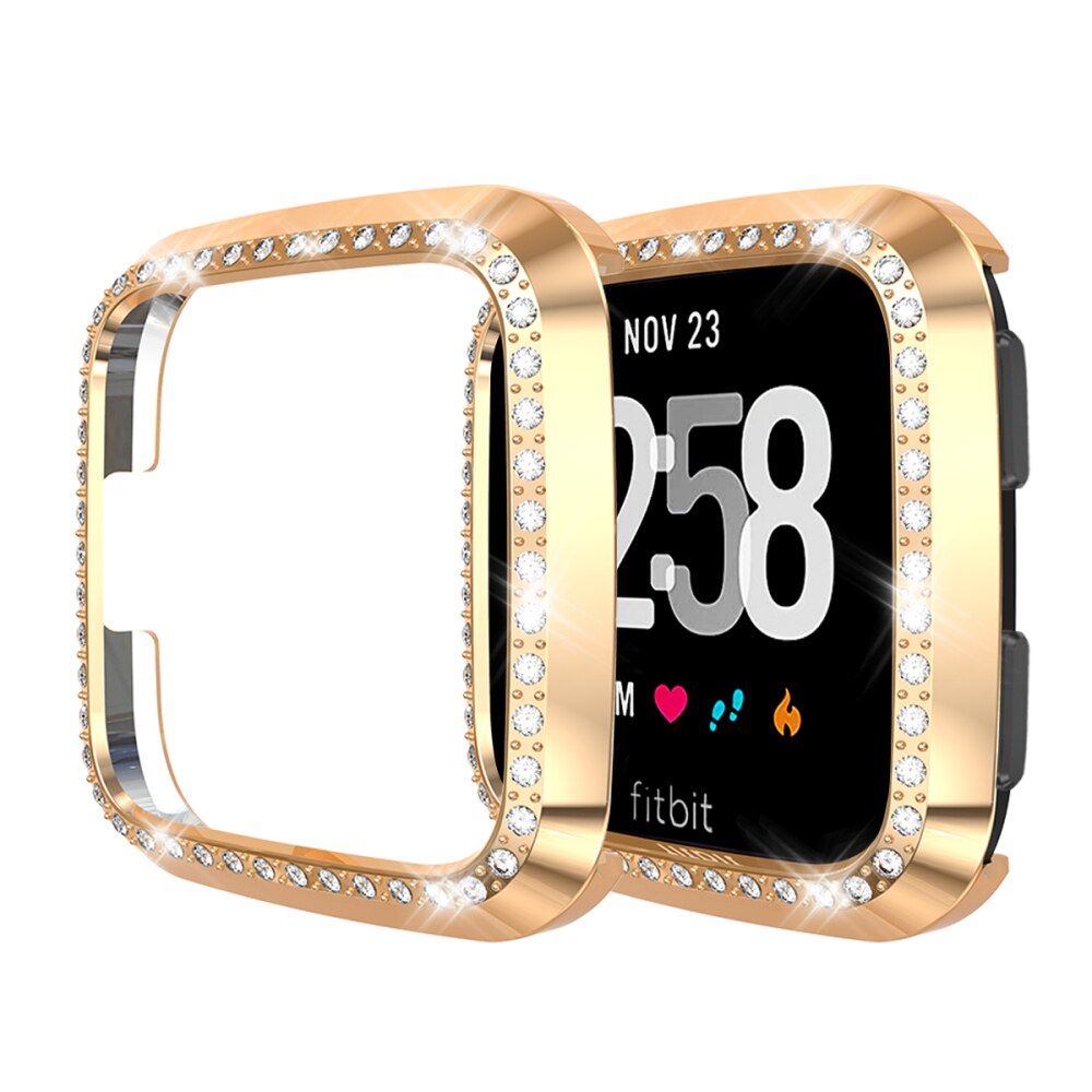 Diamond Watch Case Voor Fitbit Versa/Versa Lite Bumper Smart Horloge Band Accessoires PC Bescherming Shell Beschermhoes Frame: Rose Gold