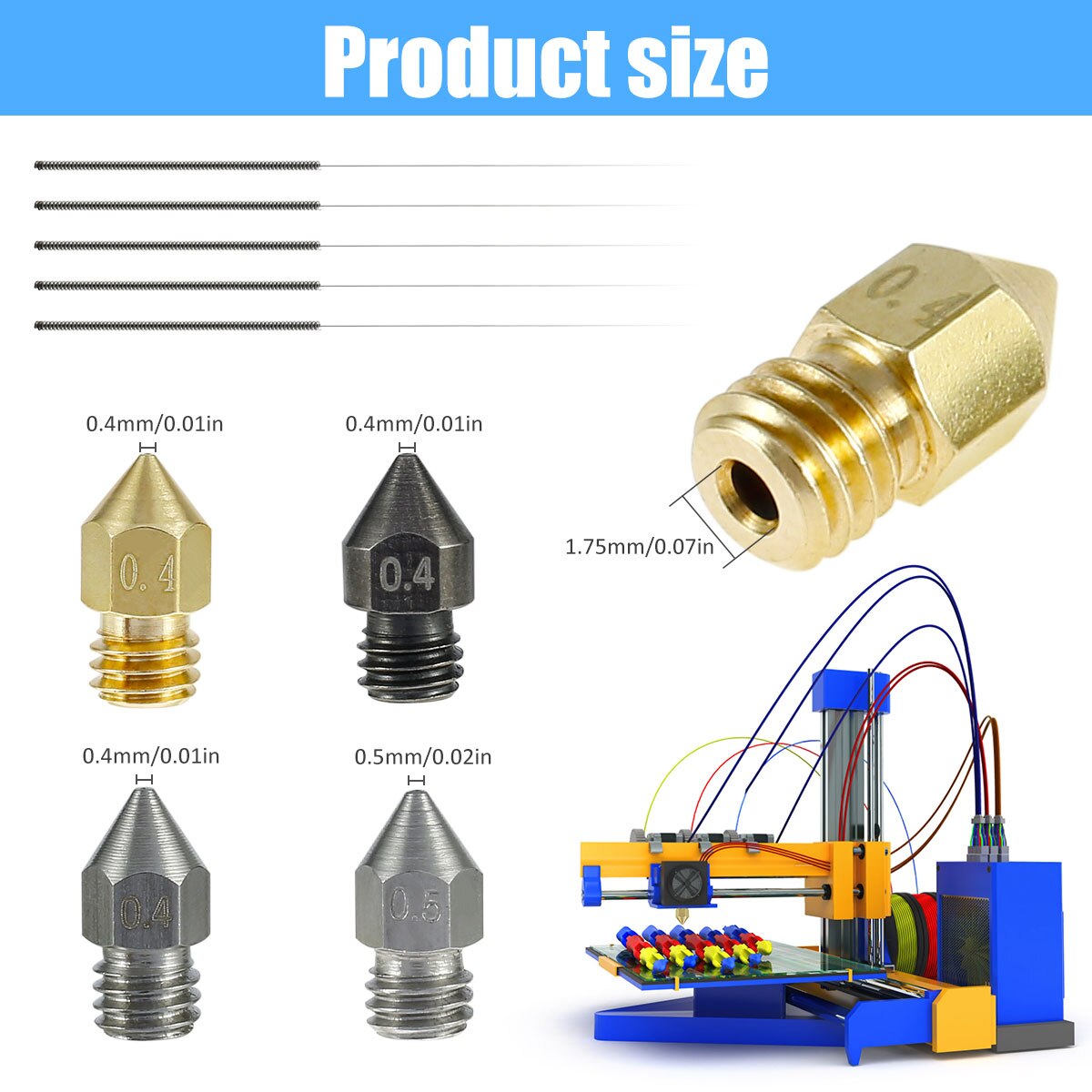 3D Drucker Düsen 25 stücke MK8 Extruder Düsen 0,4mm 0,5mm Gehärtetem Stahl Edelstahl Seel Messing 3D Drucker Düse reinigung Nadel